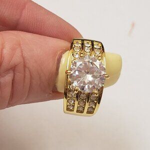 Macy's, NWOT, gold tone, clear rhinestone faux diamond fashion ring SZ7